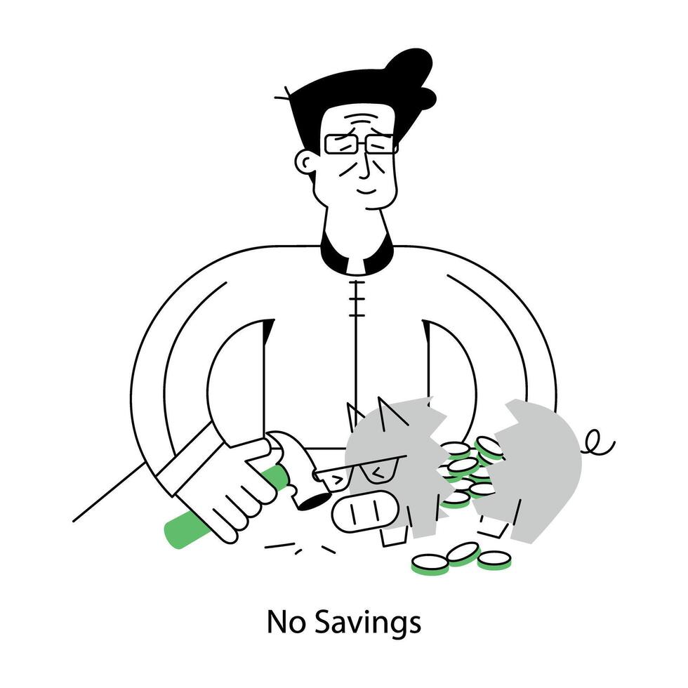 A mini illustration of no savings in line style vector
