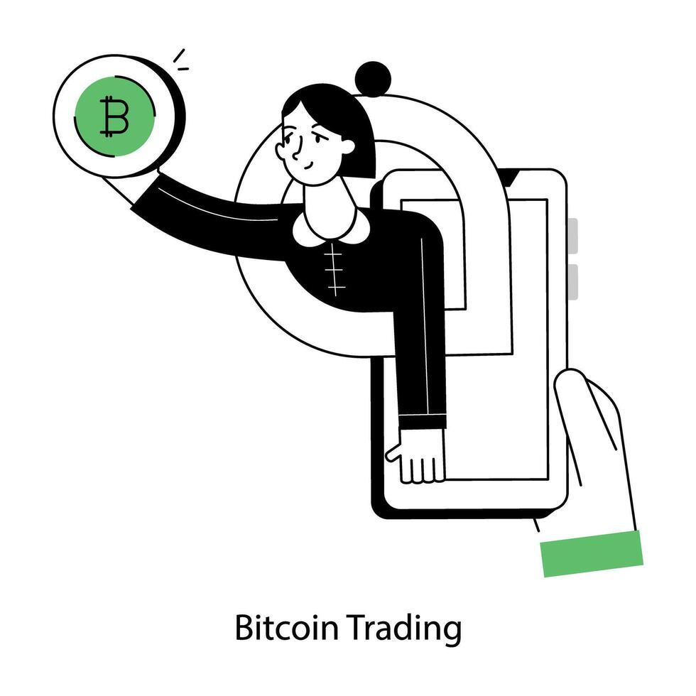 Get this linear mini illustration of bitcoin trading vector