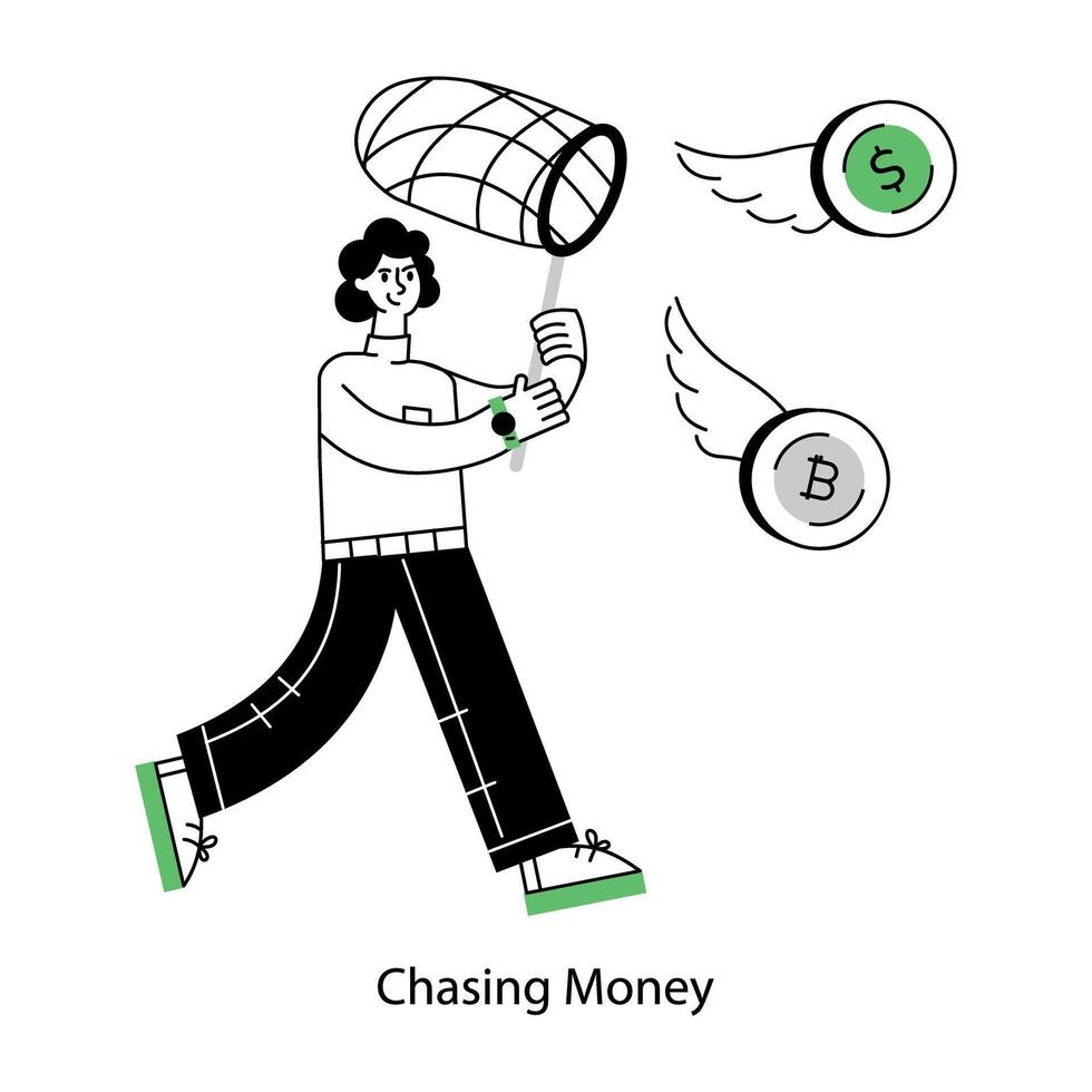 Well-designed line mini illustration of chasing money vector