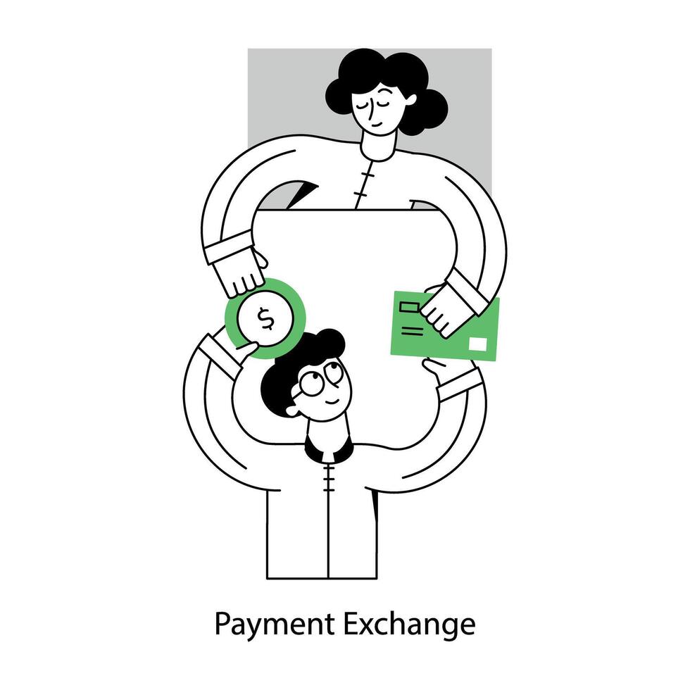 Payment exchange mini illustration in line style vector