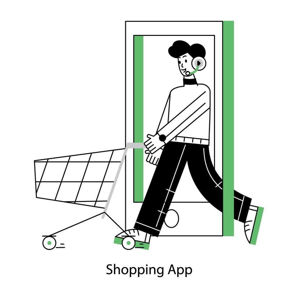 An outline mini illustration of shopping app vector