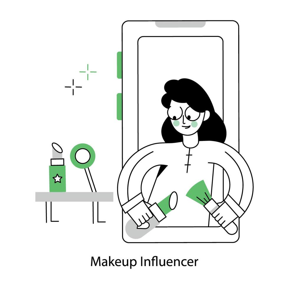 Makeup influencer outline style mini illustration vector