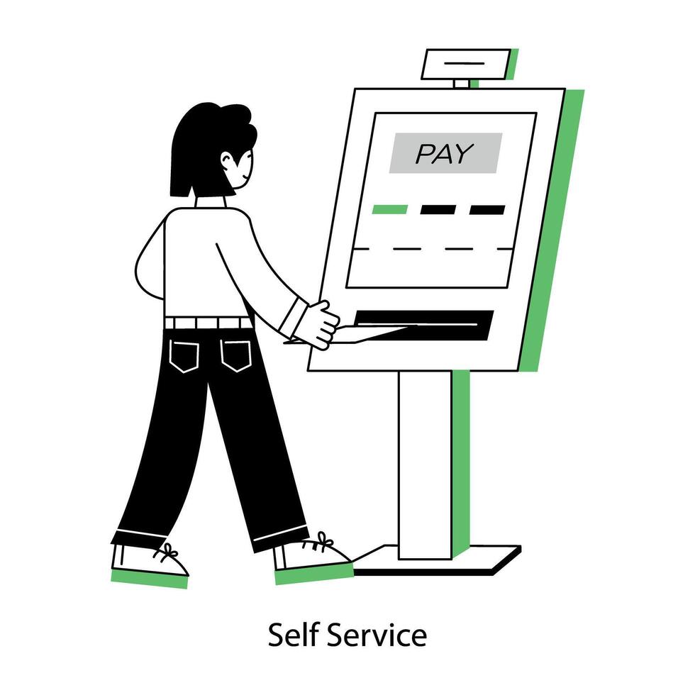 Latest outline mini illustration of self service vector