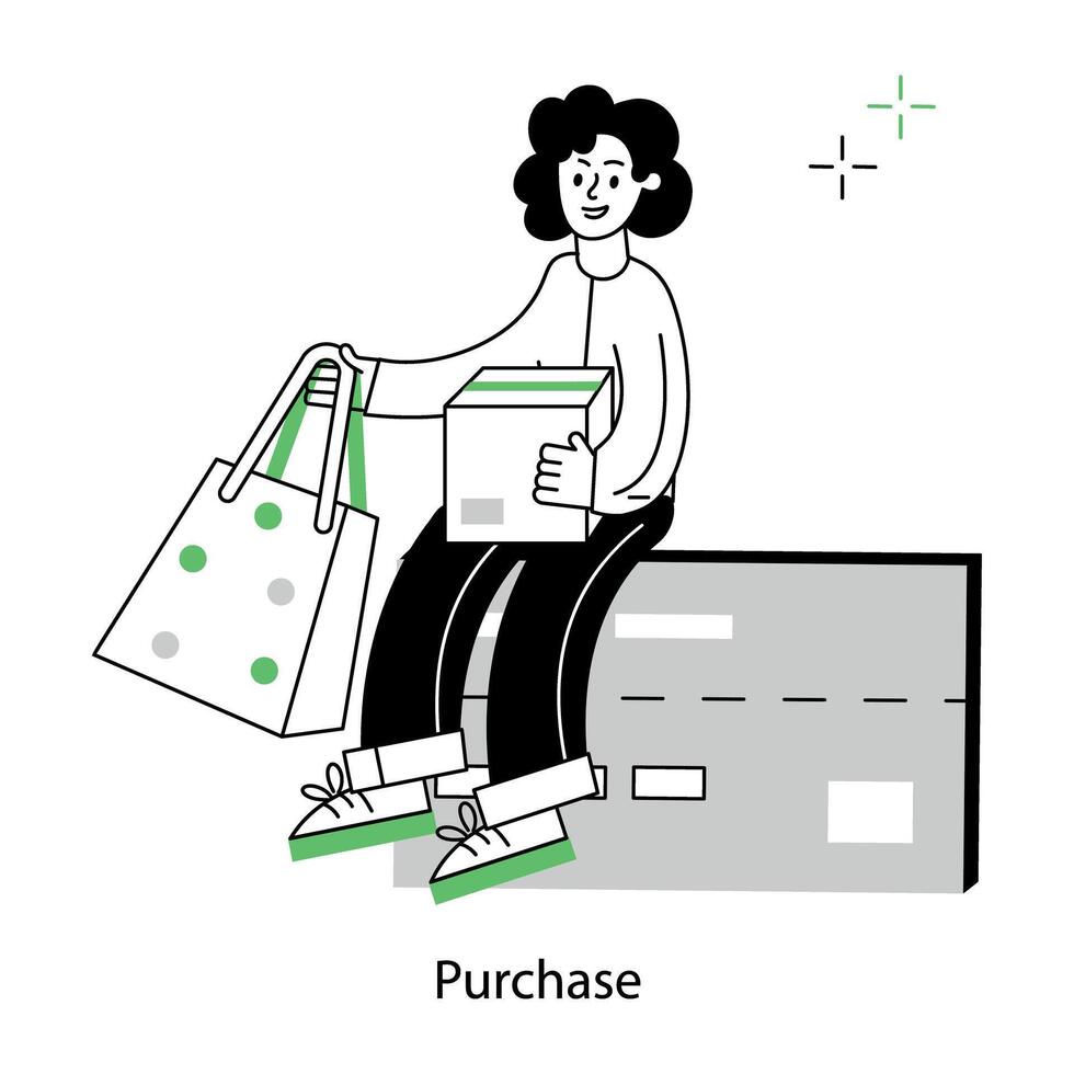 A handy line style mini illustration of purchase vector