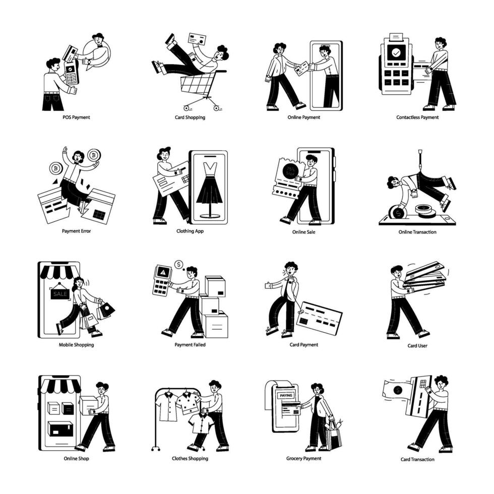 Collection of Online Shopping Linear Mini Illustrations vector