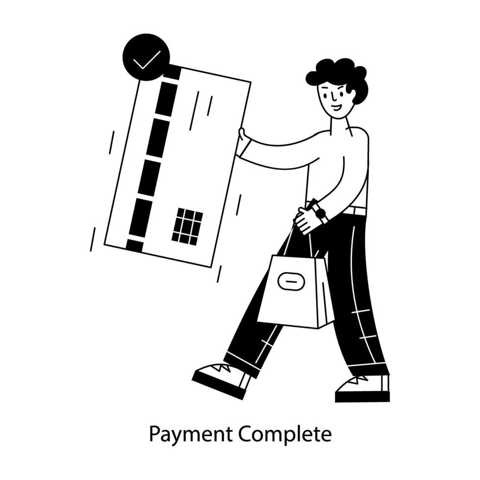 Well-designed outline mini illustration of payment complete vector
