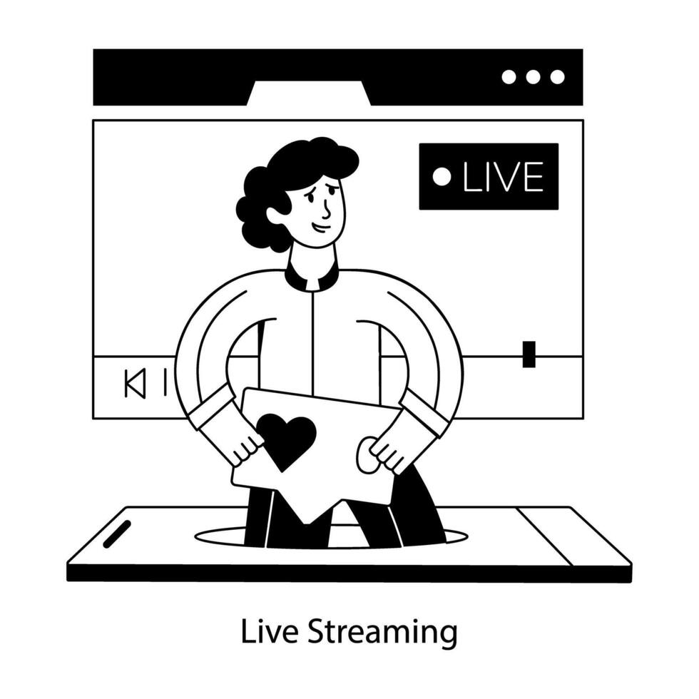 Premium outline mini illustration of live streaming vector