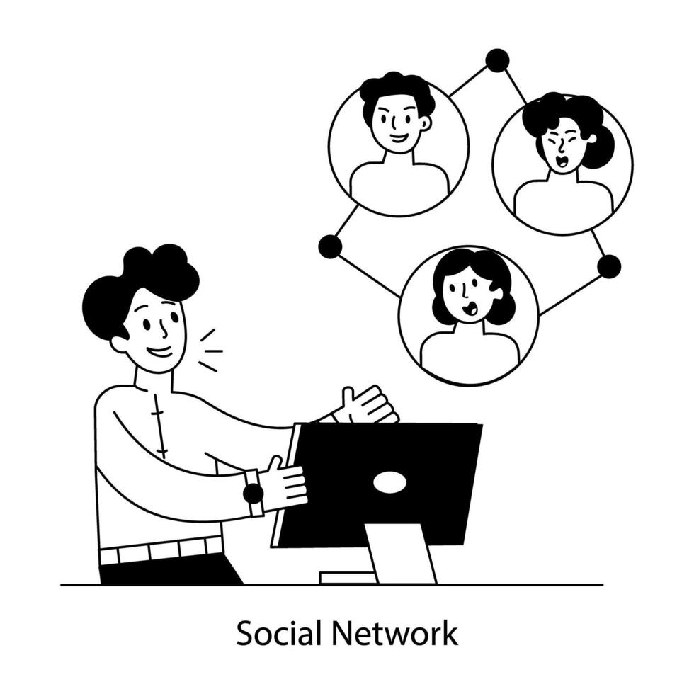 Check out outline mini illustration of social network vector