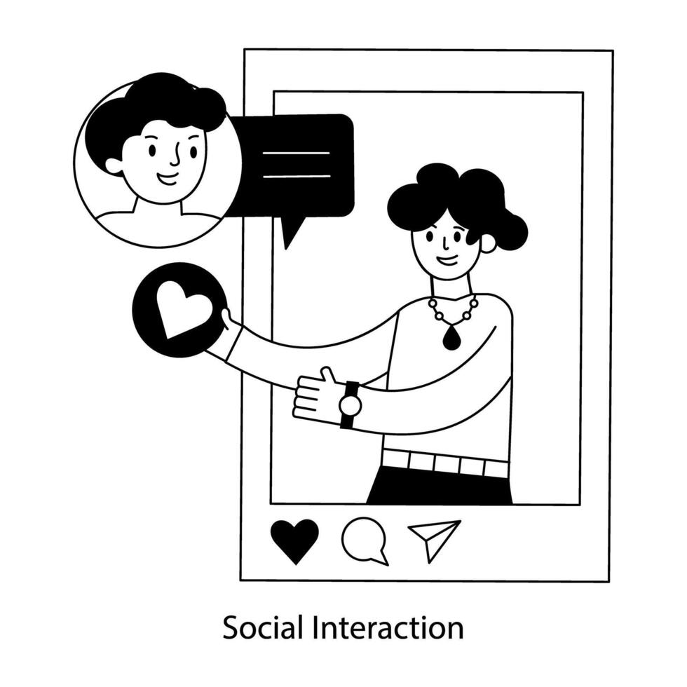 Get this outline mini illustration of social interaction vector