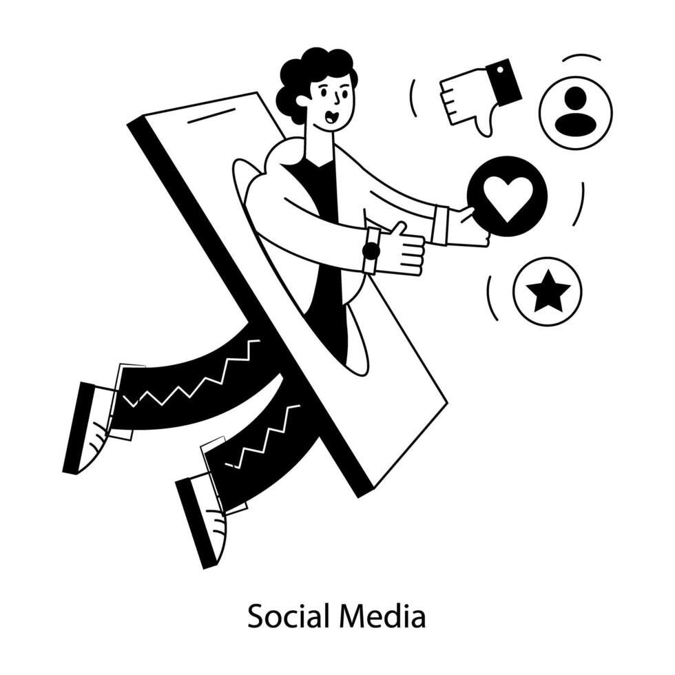 A customizable outline mini illustration of social media vector