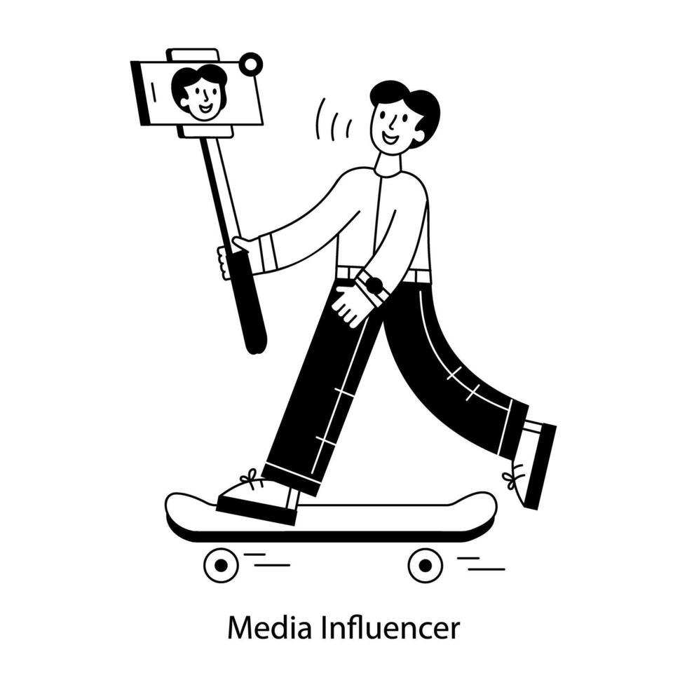 Latest outline mini illustration of media influencer vector