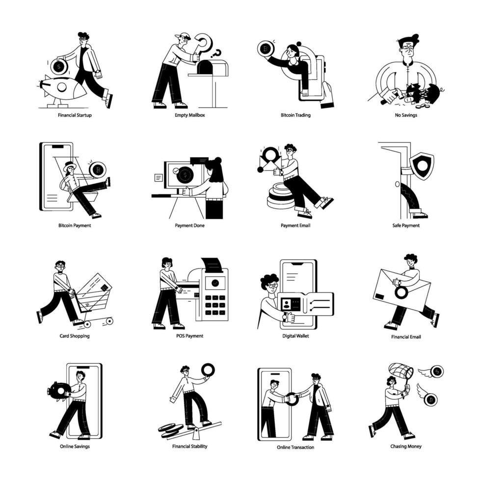 Bundle of Payment Gateways Glyph Mini Illustrations vector