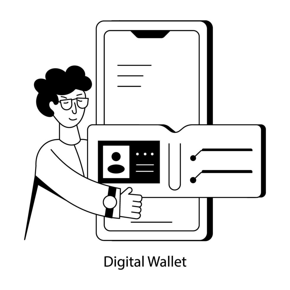 Get this outline mini illustration of digital wallet vector