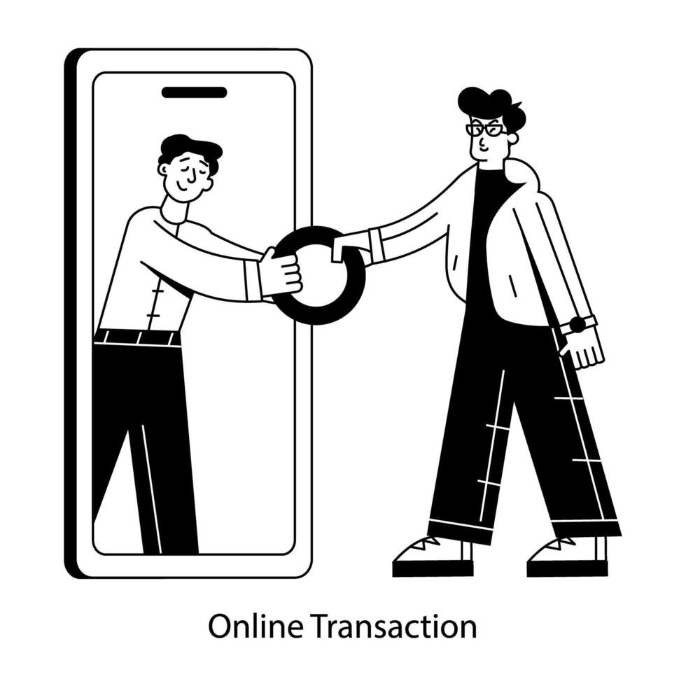 Download outline mini illustration of online transaction vector