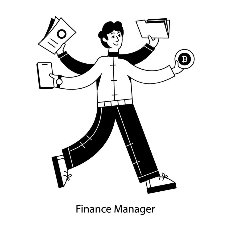 Get this outline mini illustration of finance manager vector