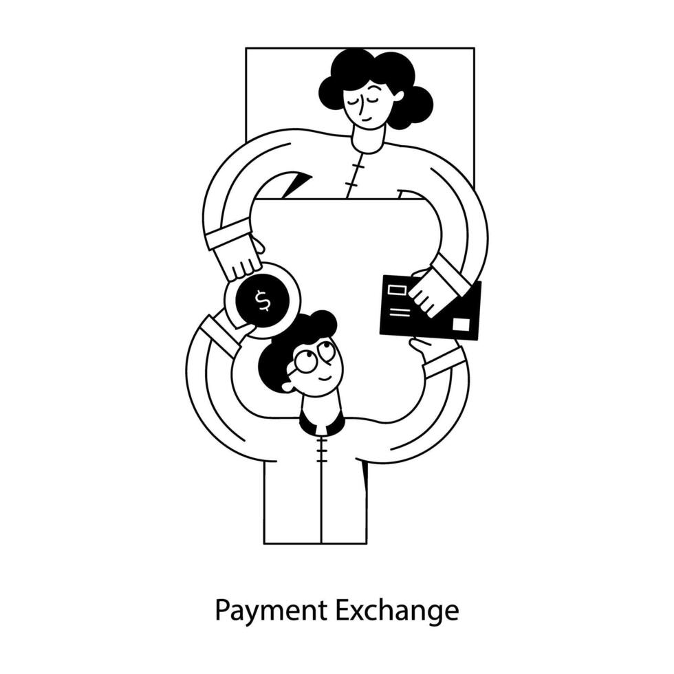 Payment exchange mini illustration in line style vector