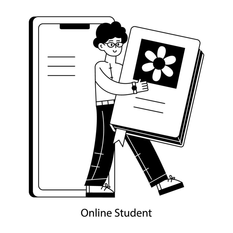 Online student mini illustration in line style vector