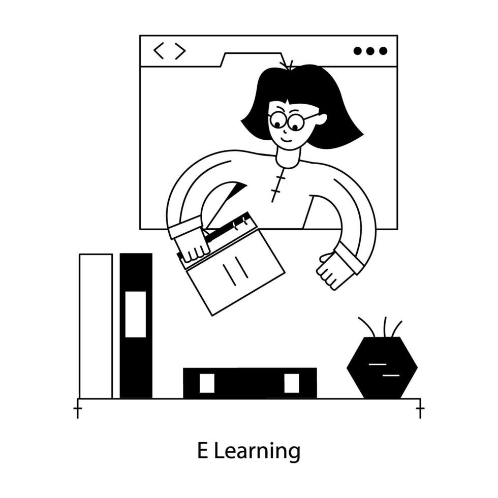 An appealing outline mini illustration of e learning vector