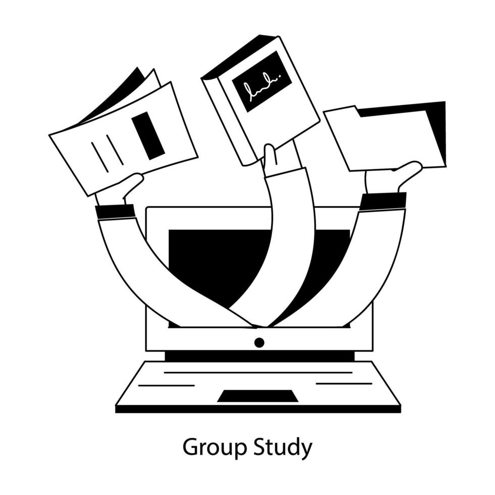 Premium outline mini illustration of group study vector