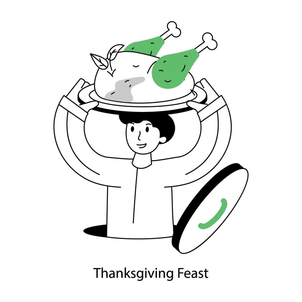 Trendy linear mini illustration of thanksgiving feast vector