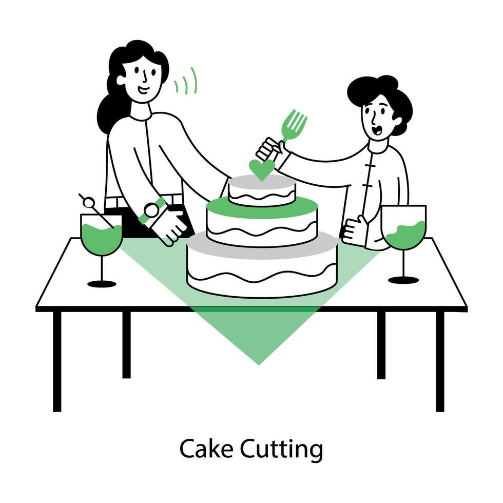 Latest linear mini illustration of cake cutting vector