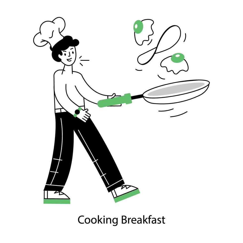 Get this linear mini illustration of cooking breakfast vector