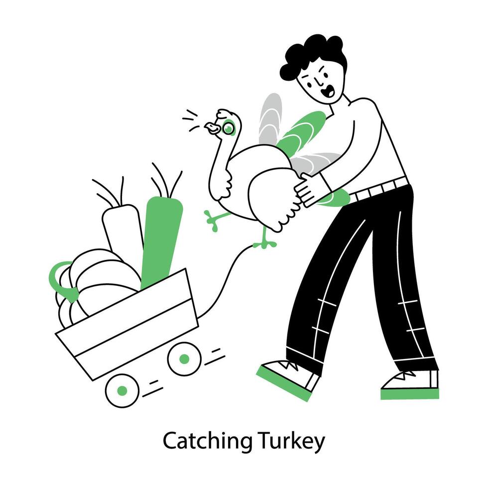 A linear mini illustration depicting catching turkey vector