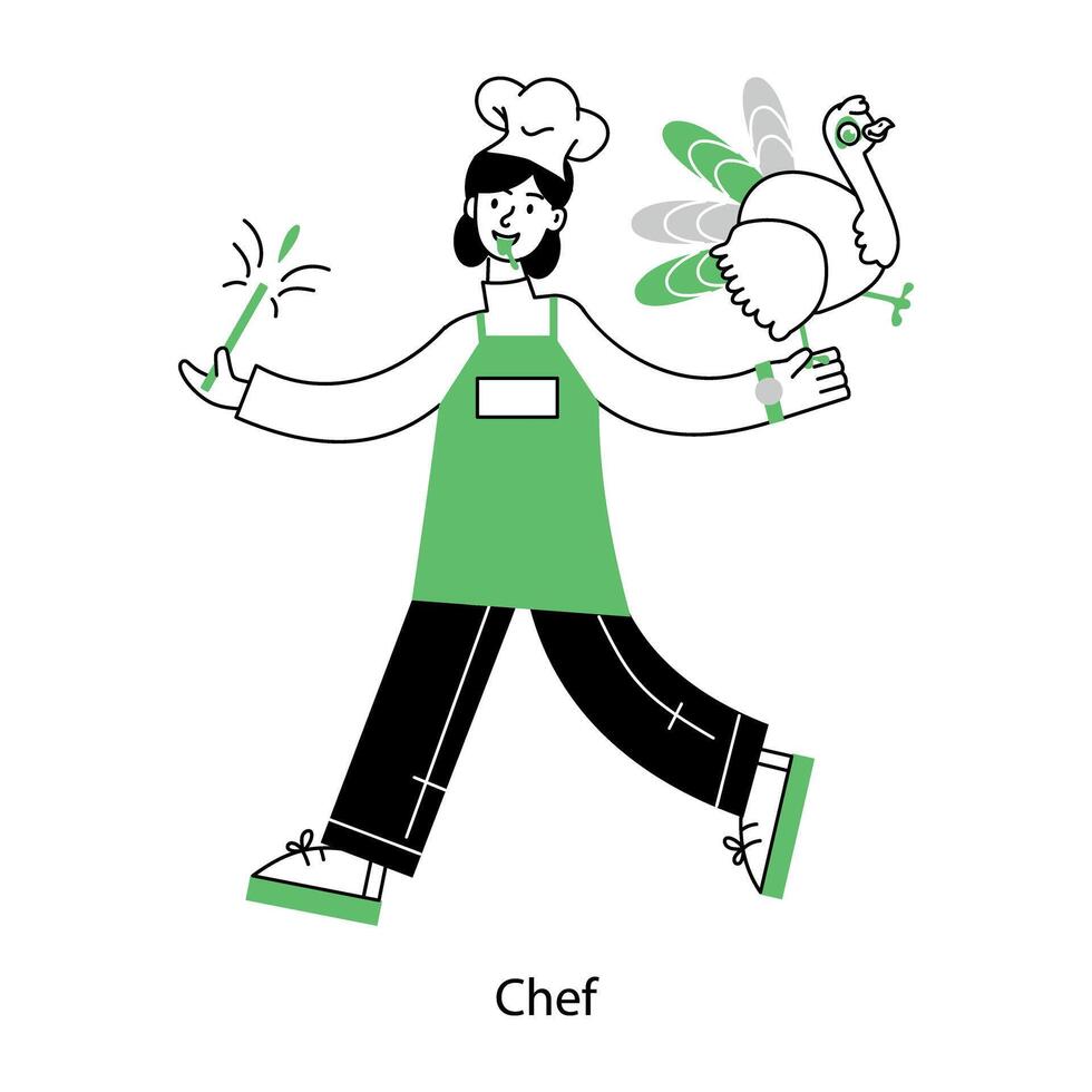 A well-designed linear mini illustration of chef vector