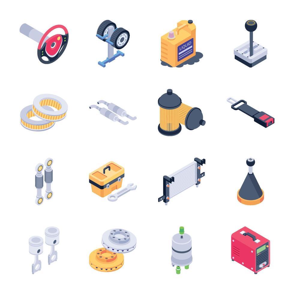 Modern Isometric Icons of Automotive Tools vector