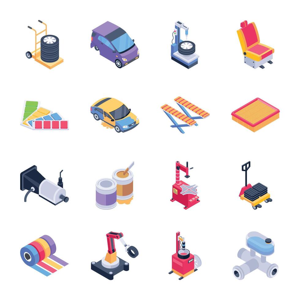 Collection of Auto Detailing Isometric Icons vector