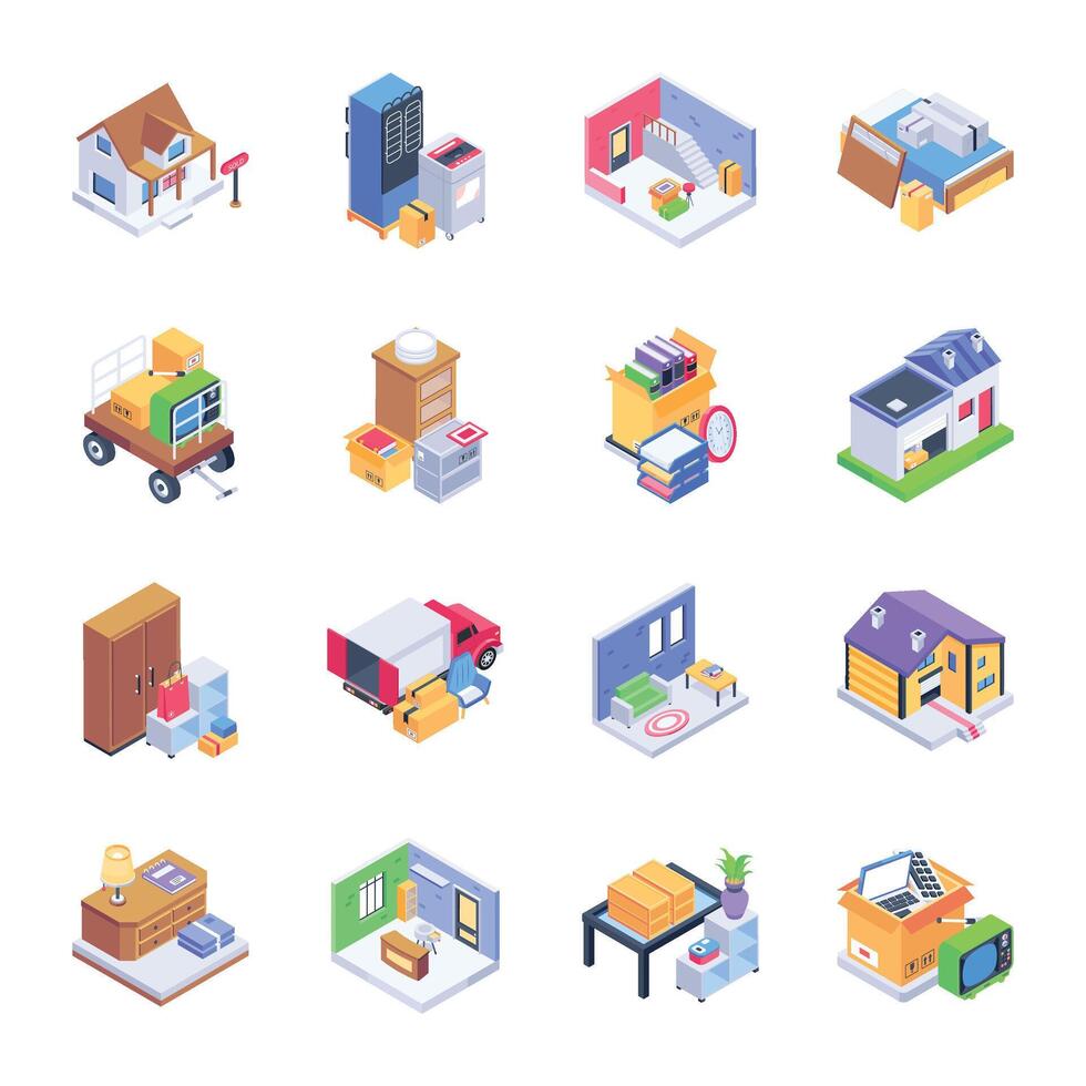 Handy Isometric Icons of Resettlement vector