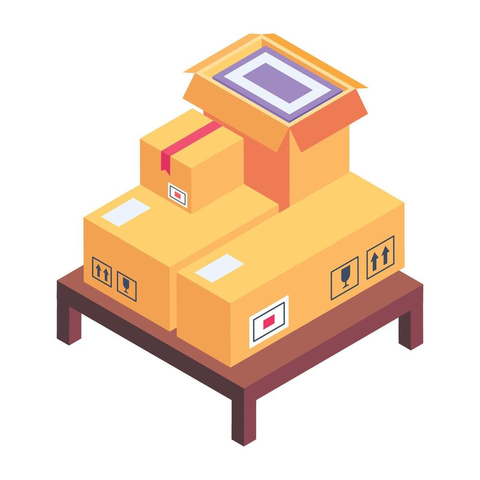 An isometric icon depicting moving boxes vector