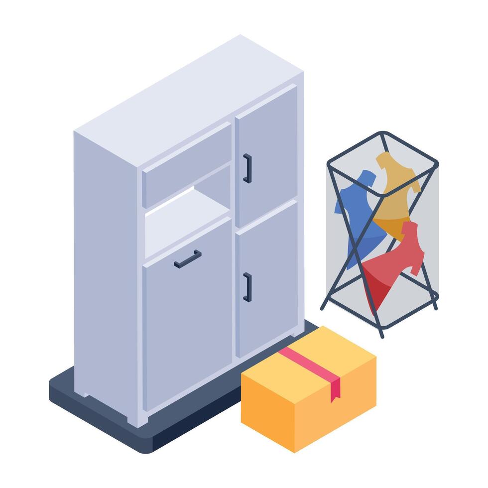 A well-designed isometric icon of wardrobe packing vector