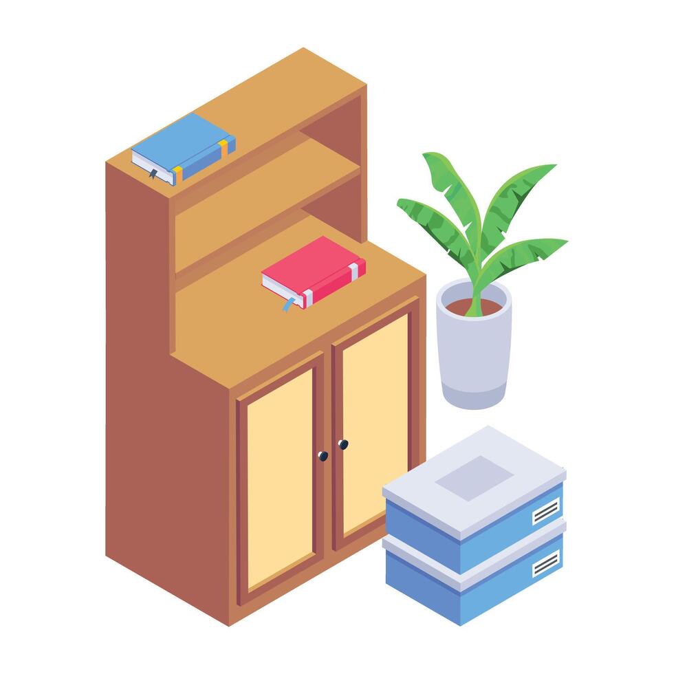 Get this isometric icon of moving bookcase vector