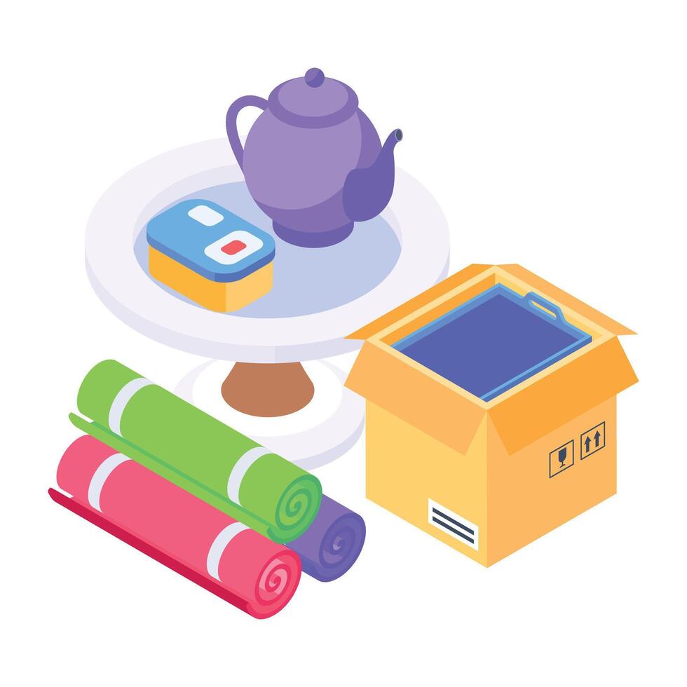 Modern isometric icon depicting kitchenware packaging vector