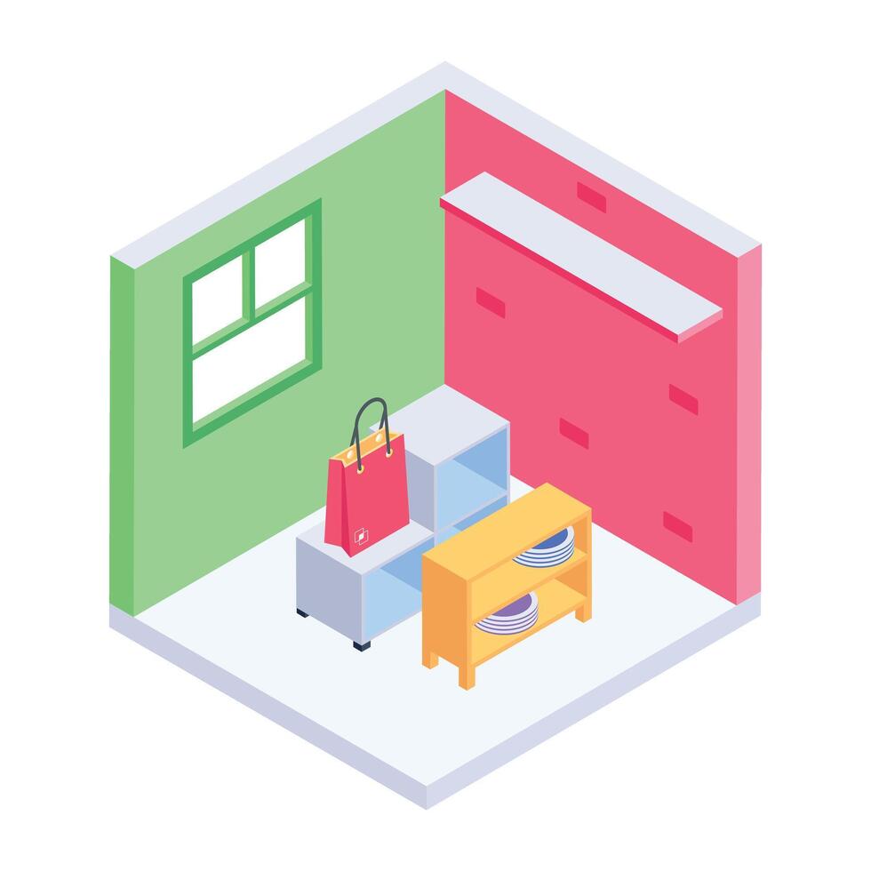 Latest isometric icon of furniture setup vector