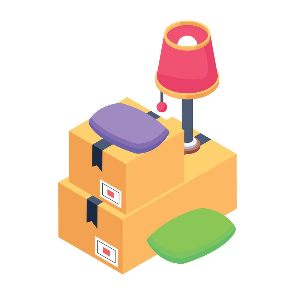 Easy to edit isometric icon of lamp delivery vector