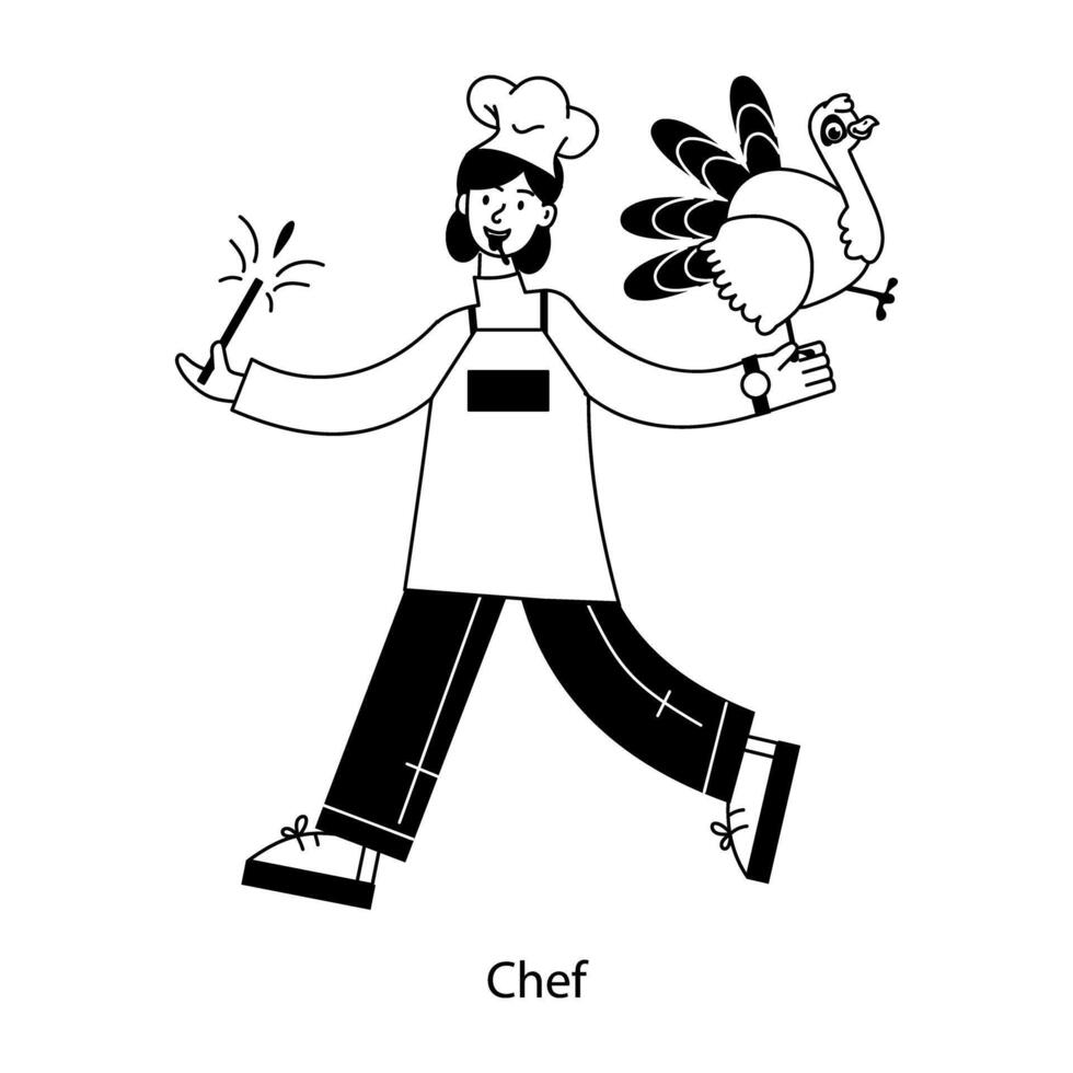 A well-designed linear mini illustration of chef vector