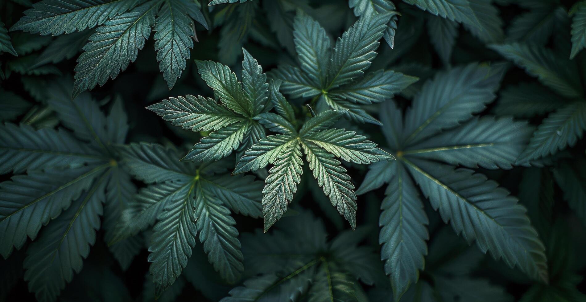 Close Up View of Green Cannabis Leaves in a Garden photo