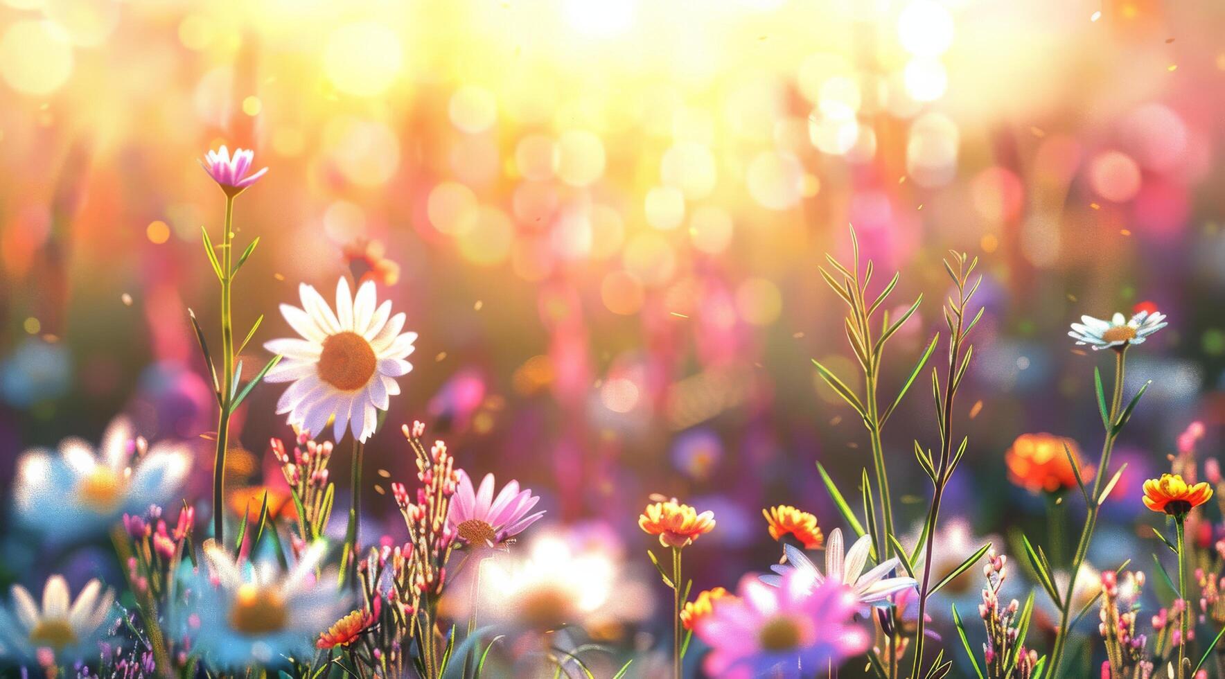 Wildflowers Blooming in a Field During Golden Hour photo