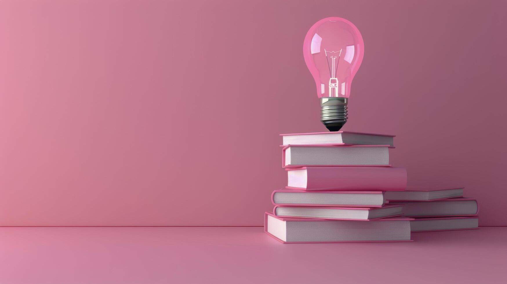 A Pink Lightbulb Atop a Stack of Books on a Pink Background photo