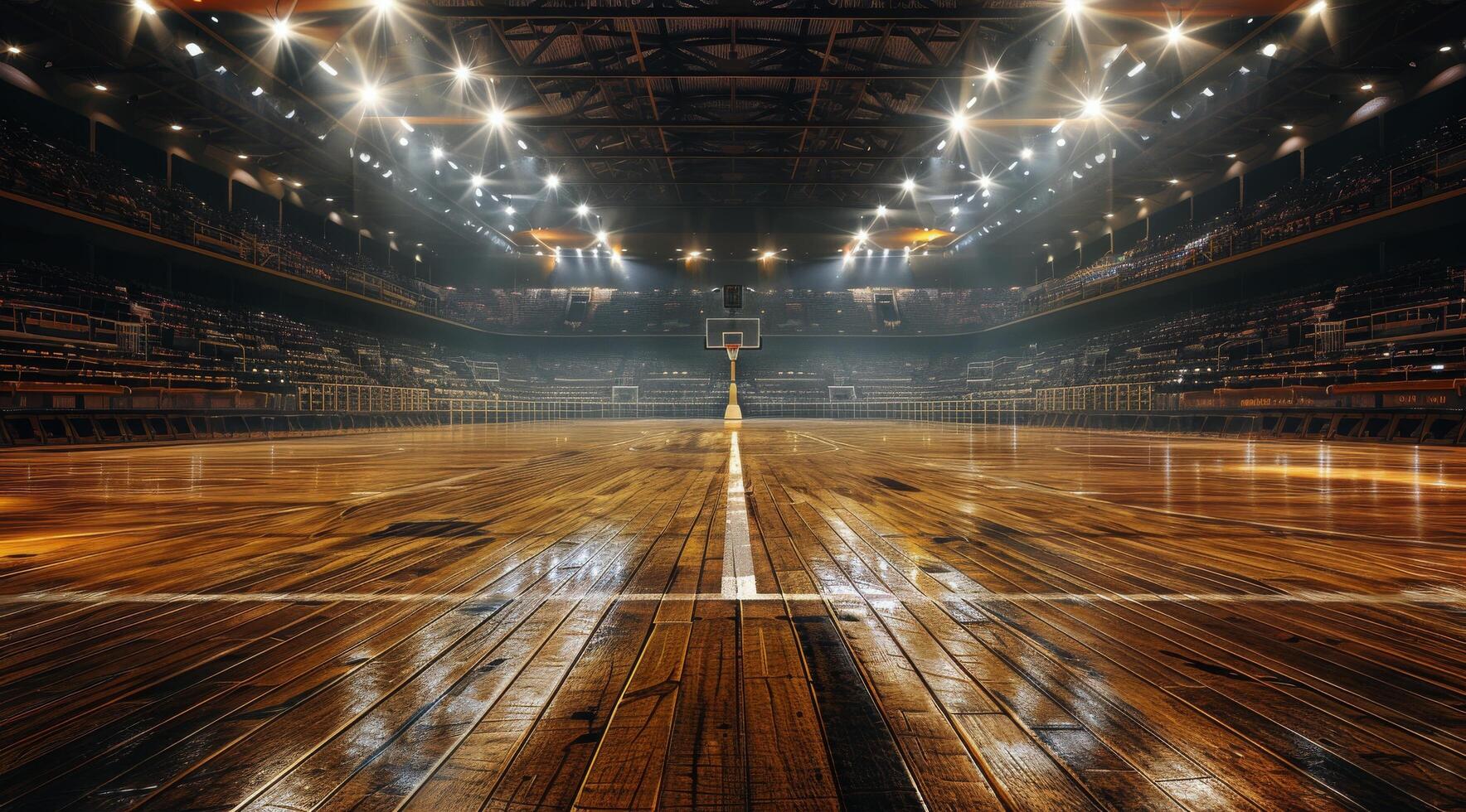 Empty Basketball Court in a Large Indoor Stadium photo