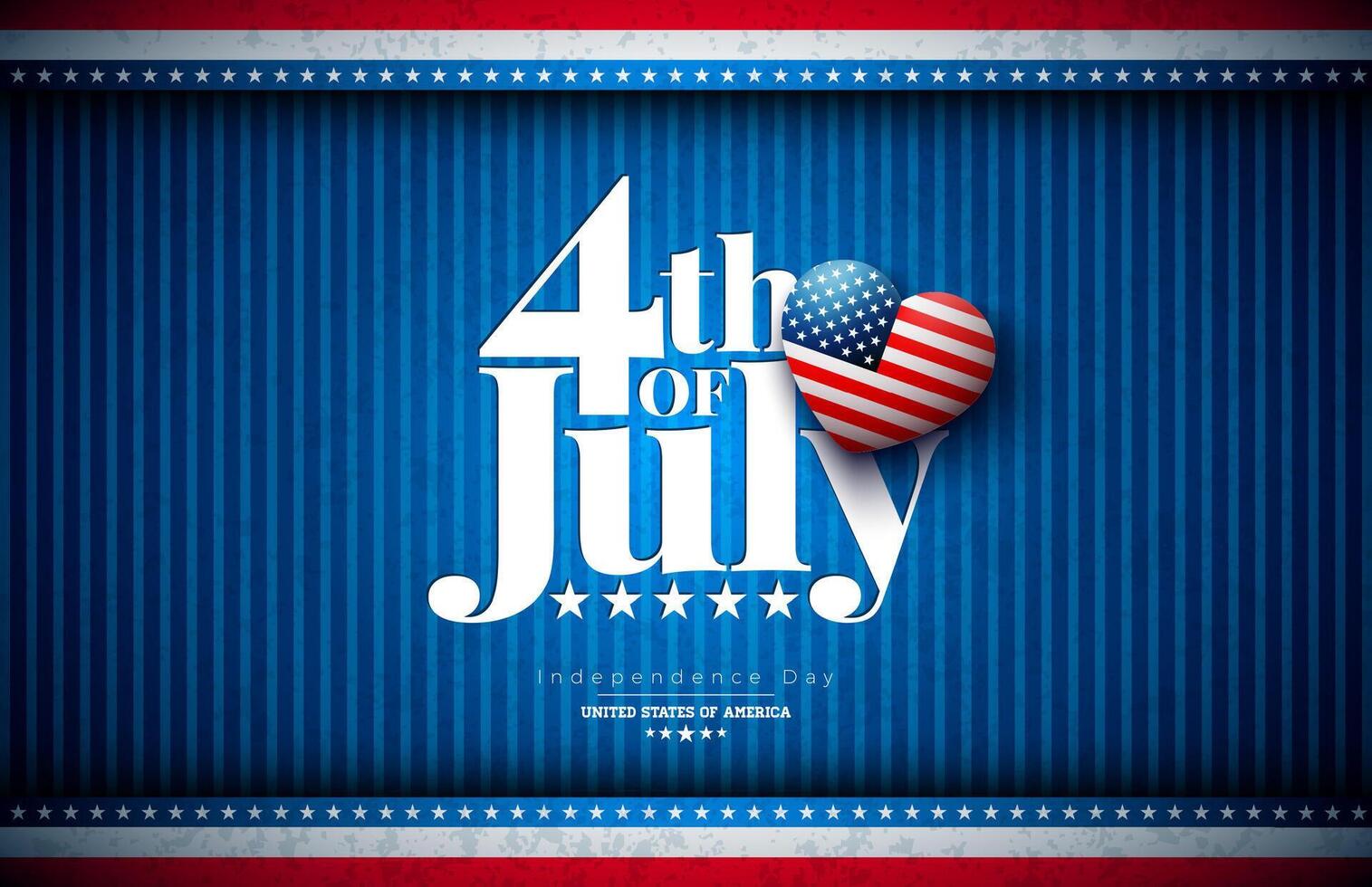 4th of July Independence Day of the USA Illustration with American Flag Pattern Heart and Typography Lettering on Vintage Background. Fourth of July National Celebration Design for Banner vector