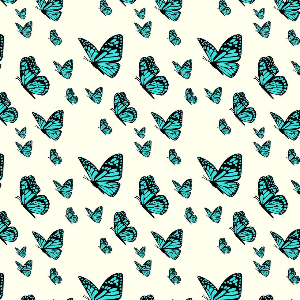 Blue Butterflies Pattern on White Backdrop. Ethereal Butterfly Wings Art. Aesthetic Botanical Symmetry Design. Exotic Winged Wildlife Concept Background. illustration vector