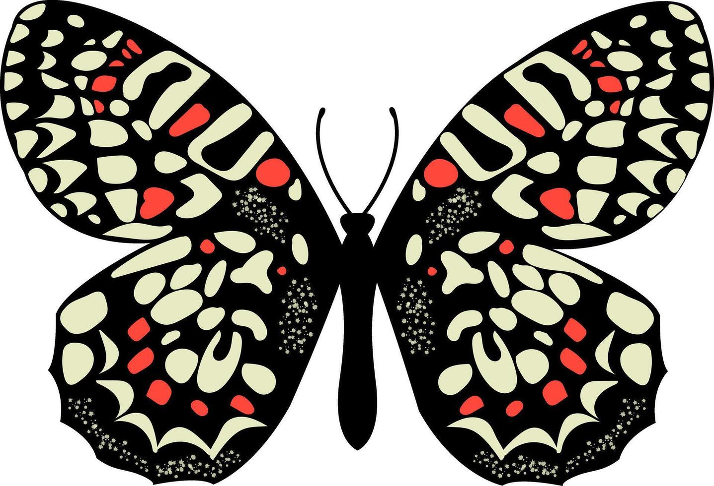 Black and White Butterfly with Red Spots on White Background. Moth and Butterfly Colorful Silhouette Art. Abstract Nature Design for Summer Wedding Decor. . illustration vector
