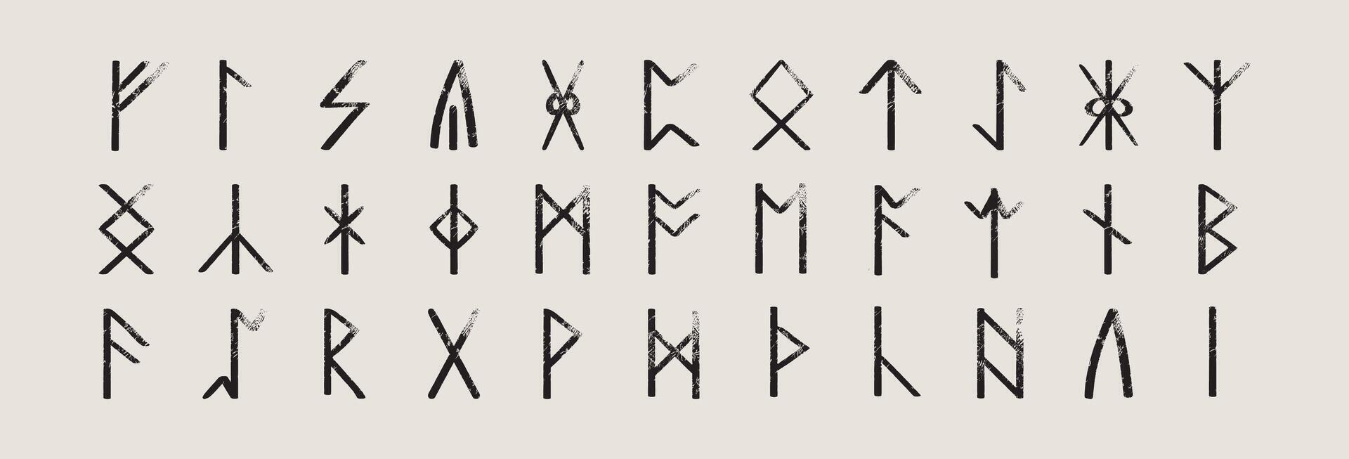 A complete collection of Anglo-Saxon medieval runes. Set of the younger futhark. Ancient alphabet. vector