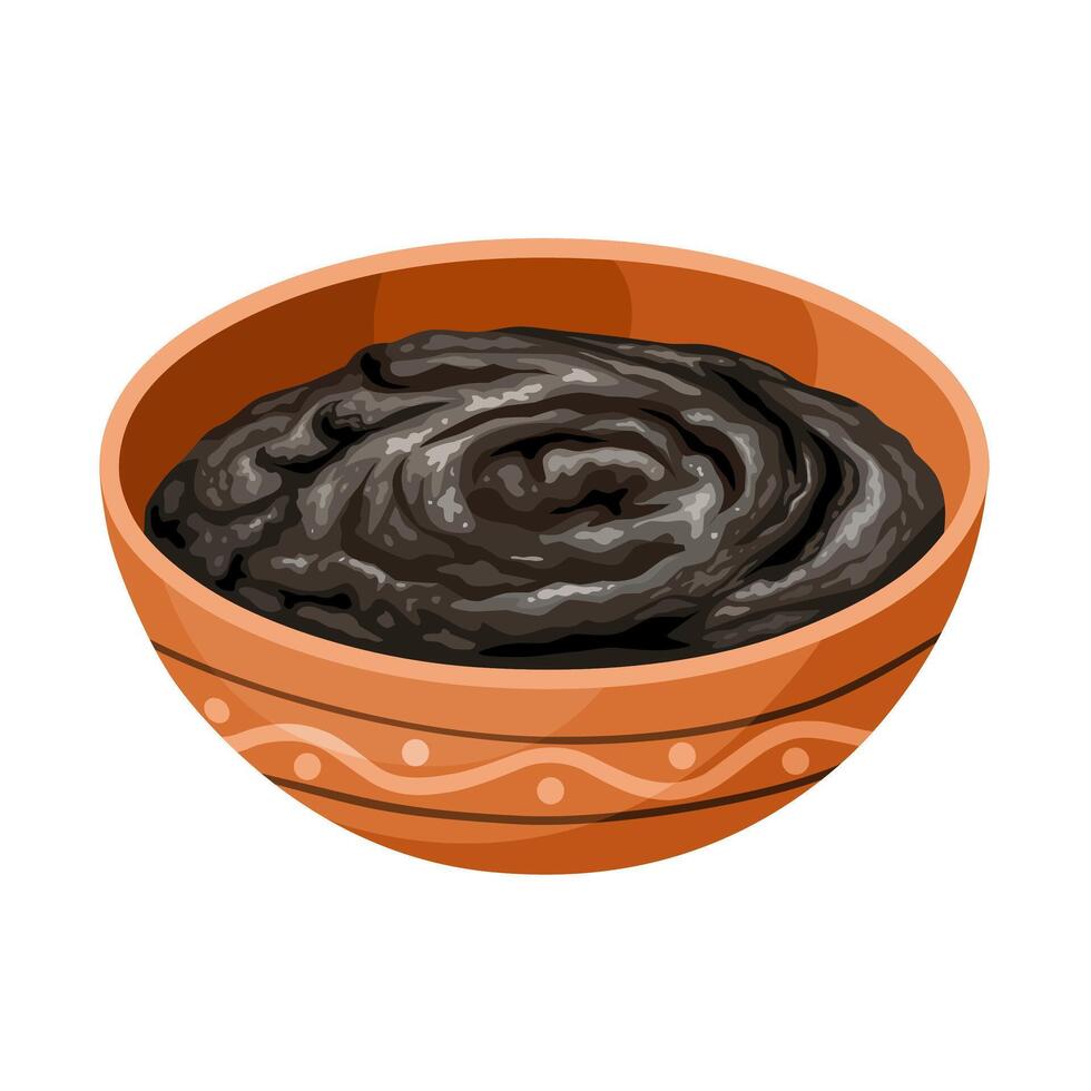 Illustration of Chyawanprash or Chyavanprash in a clay bowl, Ayurvedic herb for immunity, isolated on white background. vector