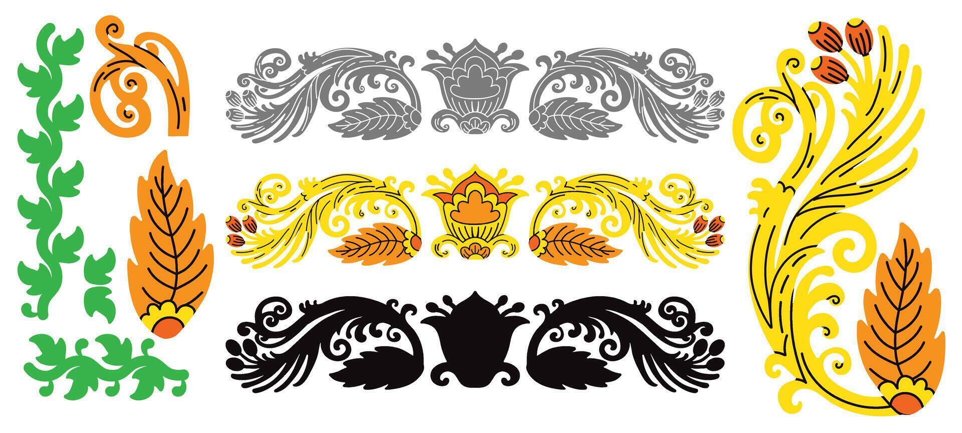 Decorative set of floral elements shapes illustration vector