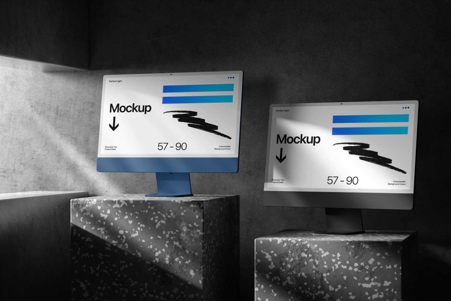 Modern Computer Monitor Mockup on Concrete Pedestal psd
