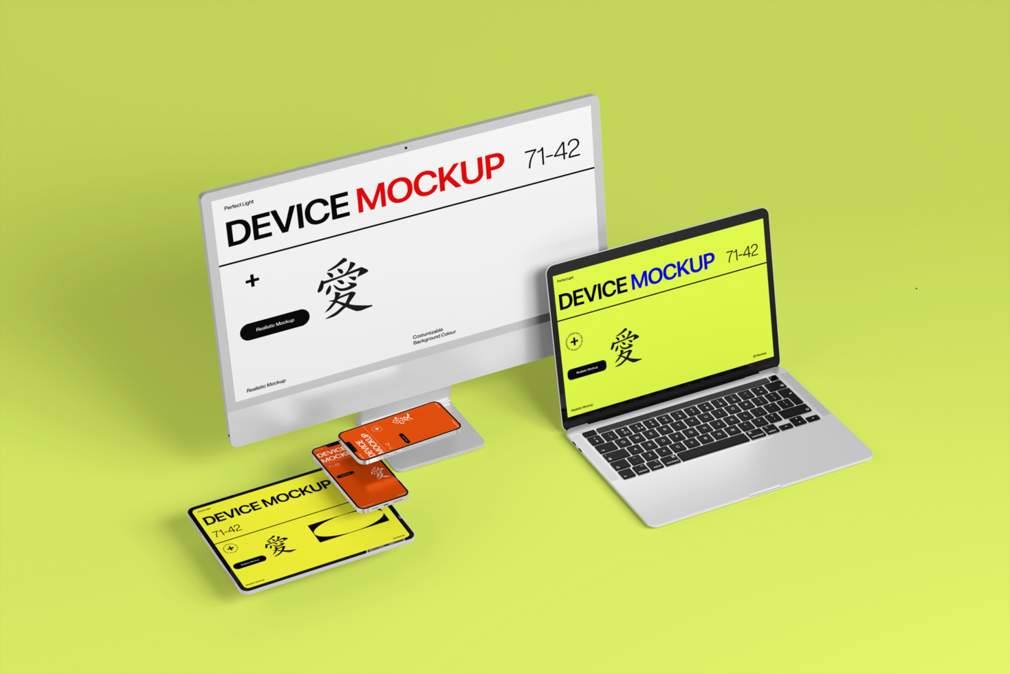Device display mockup template for laptop, phone, tablet and computer psd